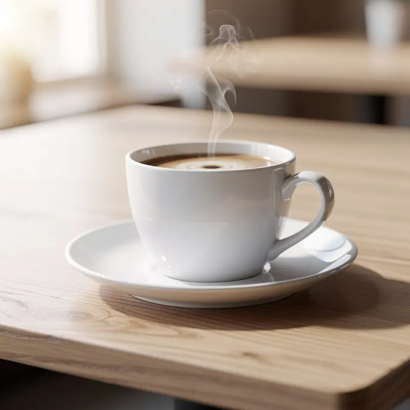 Example photo: a white coffee cup on a saucer