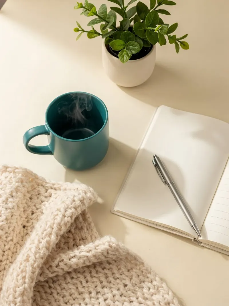 Example image: a teal and cream flat lay for a social post